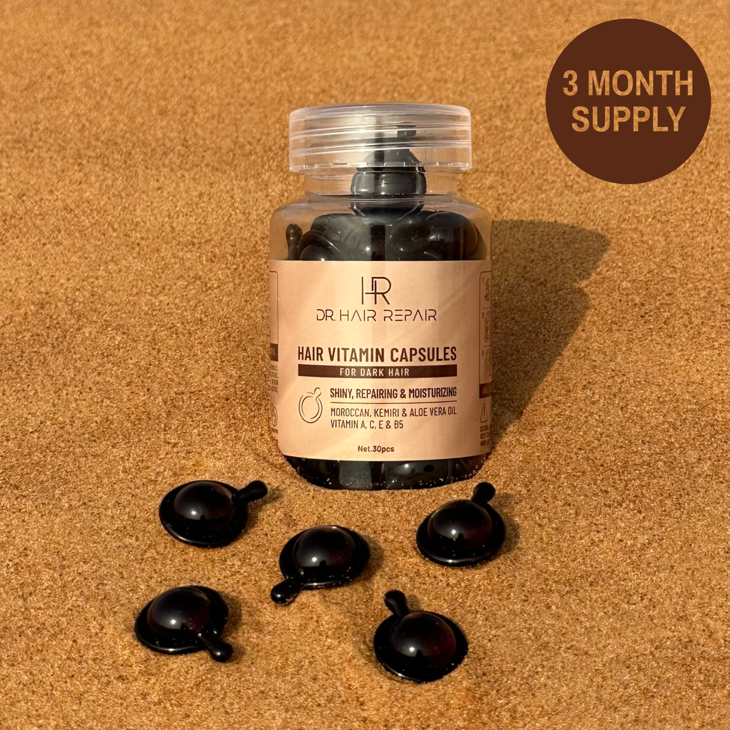 Length Repair for Dark Hair | Black Vitamin Capsules (30pcs)