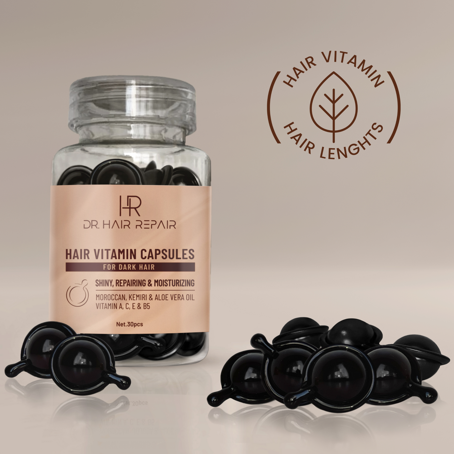 Hair Vitamin Capsules Black dark hair color 30pcs Up to